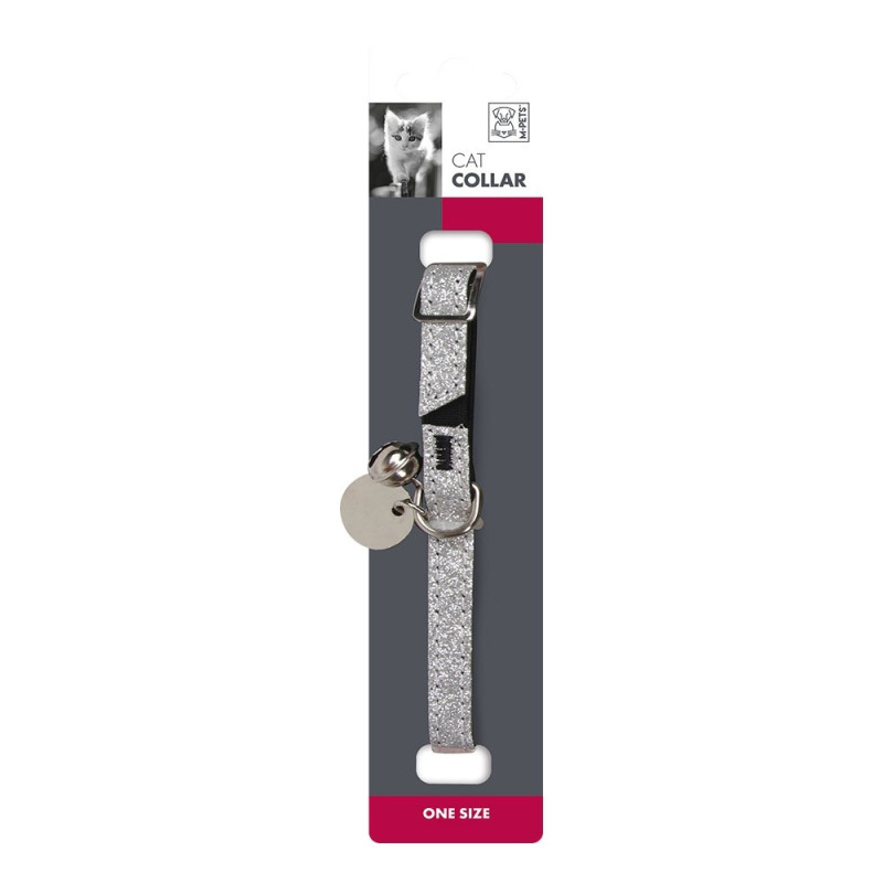 M-Pets Glitter Cat Collar With Bell One Size Fits All, Silver