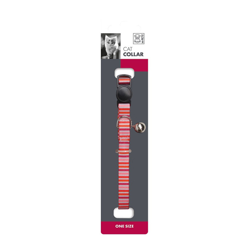 M-Pets Lines Cat Collar With Bell One Size Fits All, Pink