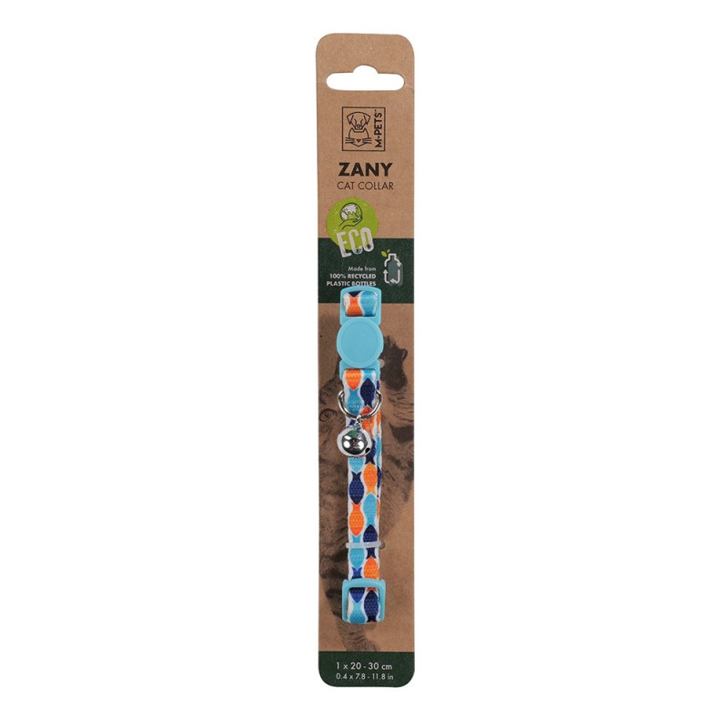 M-Pets Zany Cat Eco Collar With Bell, Blue and Orange Fish (1 cm x 20-30 cm)