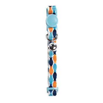 M-Pets Zany Cat Eco Collar With Bell, Blue and Orange Fish (1 cm x 20-30 cm)