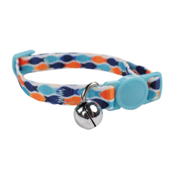 M-Pets Zany Cat Eco Collar With Bell, Blue and Orange Fish (1 cm x 20-30 cm)