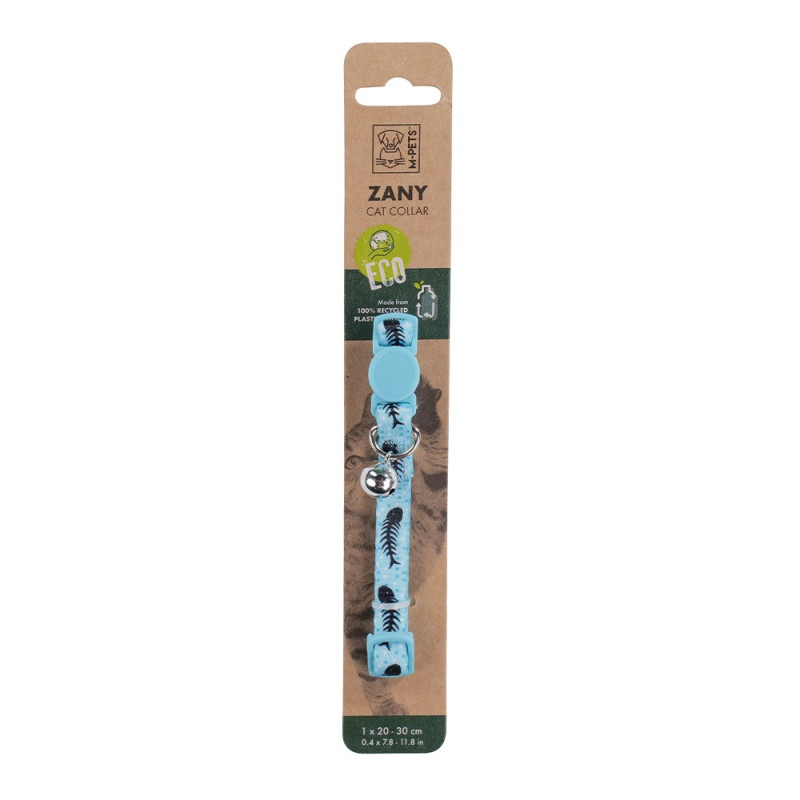 M-Pets Zany Cat Eco Collar With Bell, Light Blue Fish Bone (1 cm x 20-30 cm)