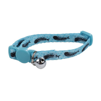 M-Pets Zany Cat Eco Collar With Bell, Light Blue Fish Bone (1 cm x 20-30 cm)