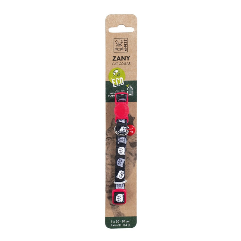 M-Pets Zany Cat Eco Collar With Bell, Red And Black (1 cm x 20-30 cm)