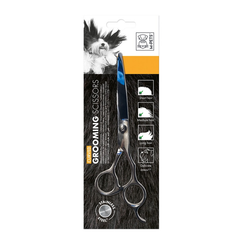 M-Pets Curved Grooming Scissors, Stainless Steel For Dog And Cat, Silver