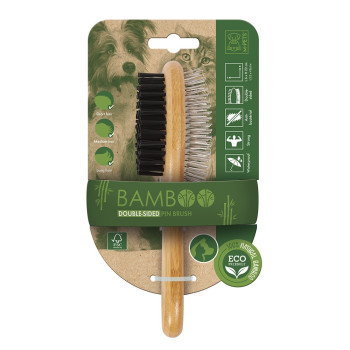 M-Pets Bamboo Double-Sided Pin Brush For Dog And Cat, Brown