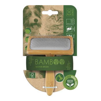 M-Pets Bamboo Slicker Brush For Dog And Cat Brown, Medium (9.5 x 15.5cm)