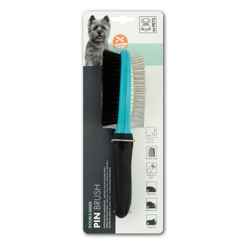 M-Pets Double Sided Pin Brush For Dog, Black/Blue