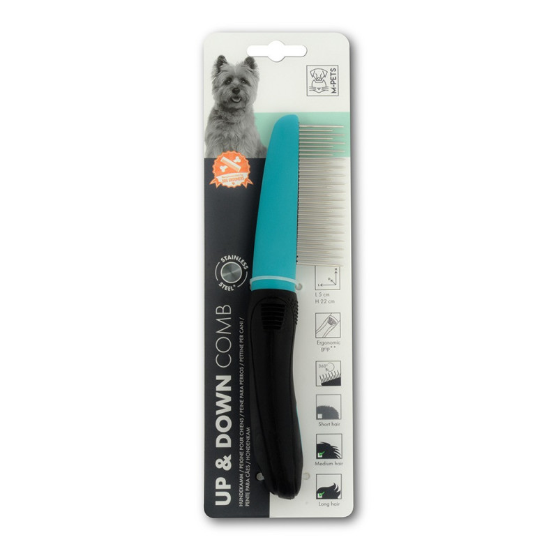 M-Pets Up And Down Comb For Dog, Black/Blue