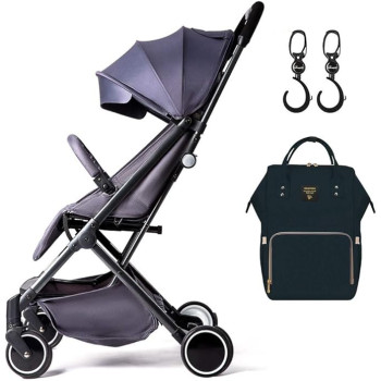 Teknum Grey Travel Lite Stroller Plus Sunveno Diaper Bag Black With Hooks