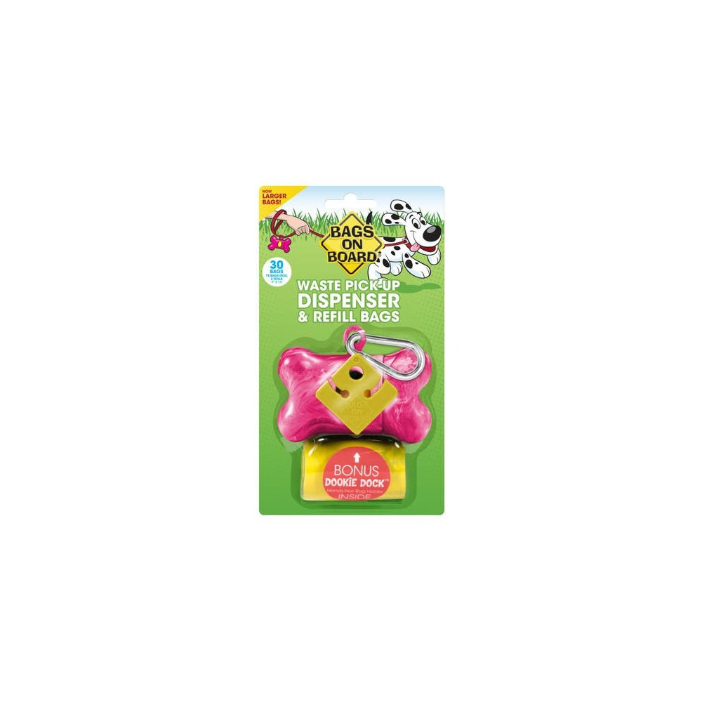 Bags On Board Waste Pick Up Dispenser And Refill Bags, Pink, 30 Bags