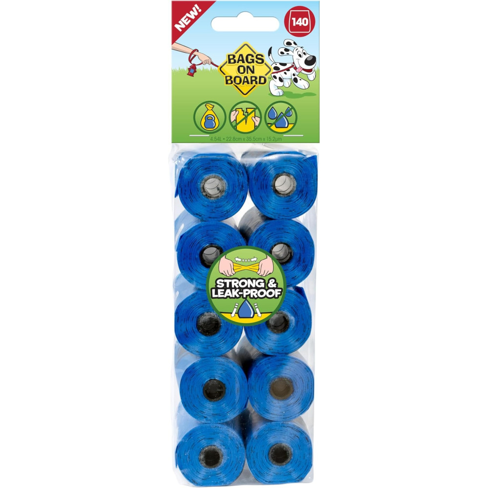 Bags On Board Dog Poo Bags Strong Leak Proof Dog Waste Bags, Blue, 140 Bags