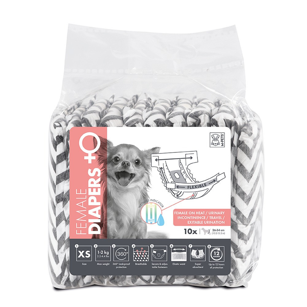 M-Pets Female Dog Diapers With Wetness Indicator, XS (10 Pack)