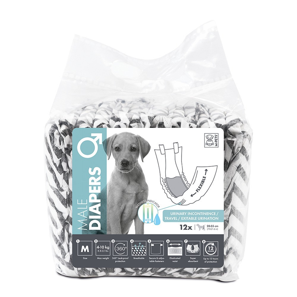 M-Pets Male Dog Diapers Medium (20-55 Cm), 12 Pack