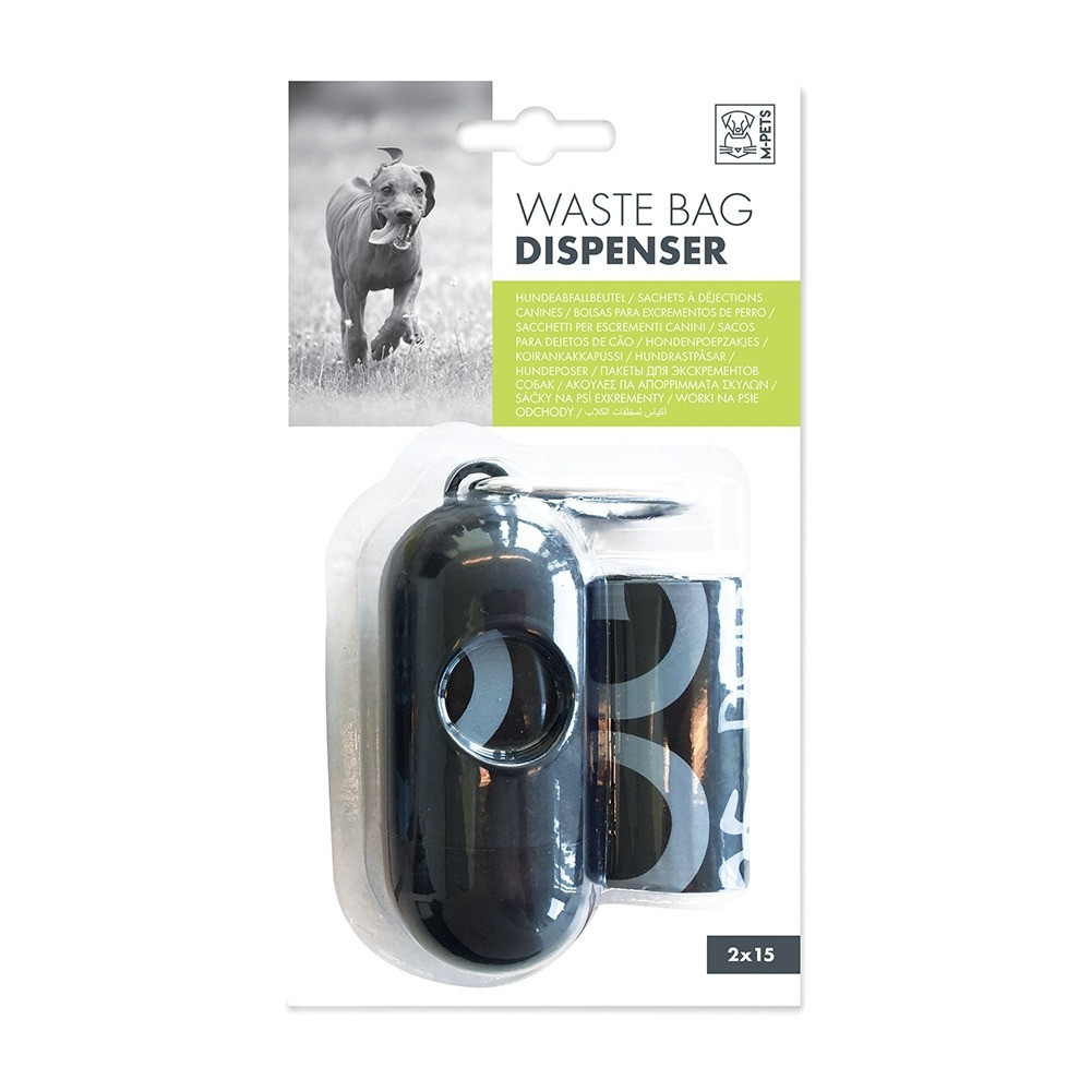 M-Pets Waste Bag Dispenser Black Plus 30 Bags (2 x 15)
