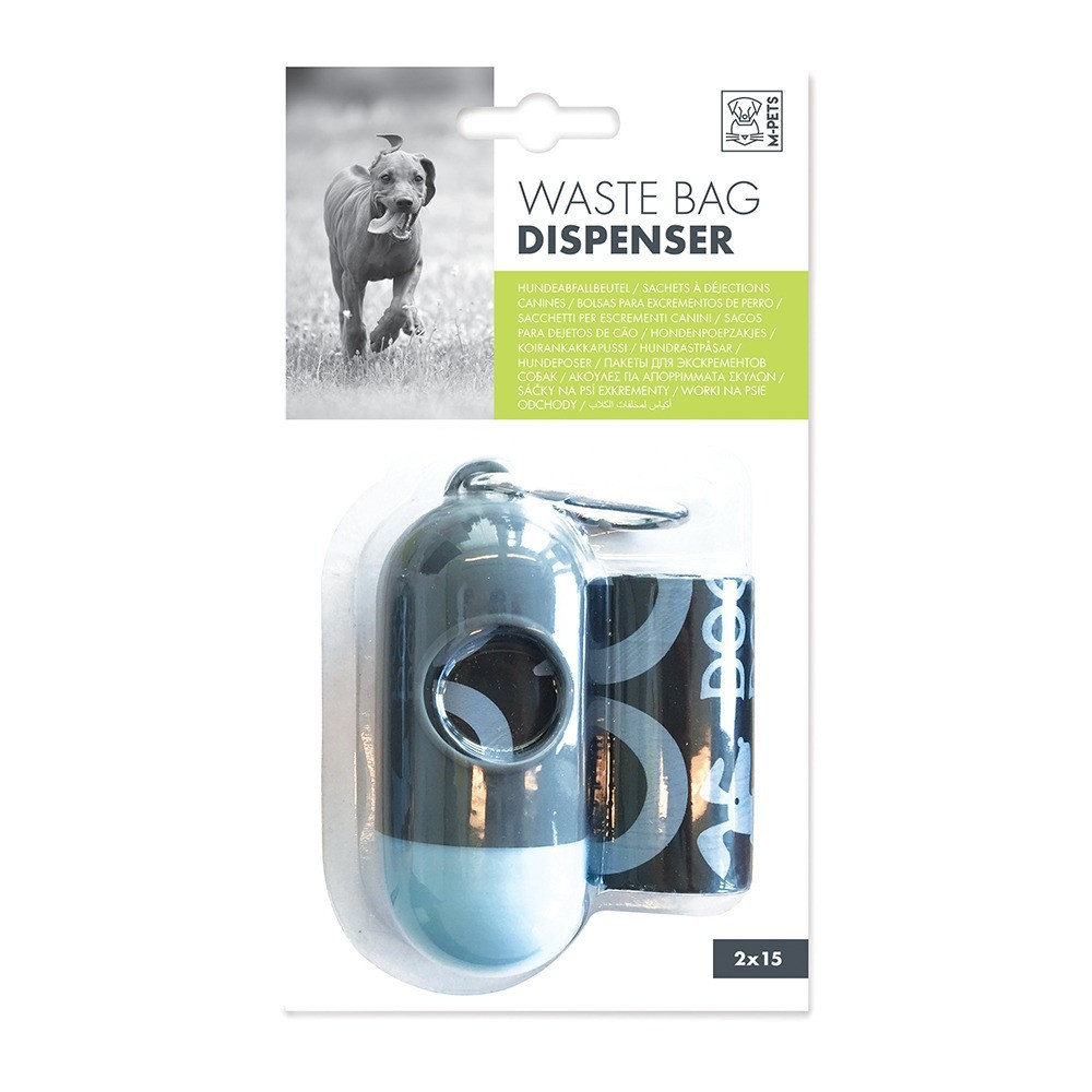 M-Pets Waste Bag Dispenser Blue Plus 30 Bags (2 x 15)