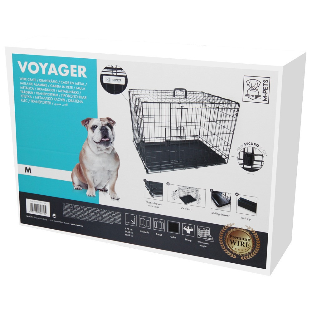 M-Pets Voyager Wire Crate For Dog, Medium (L76 x W48 x H73Cm), Black