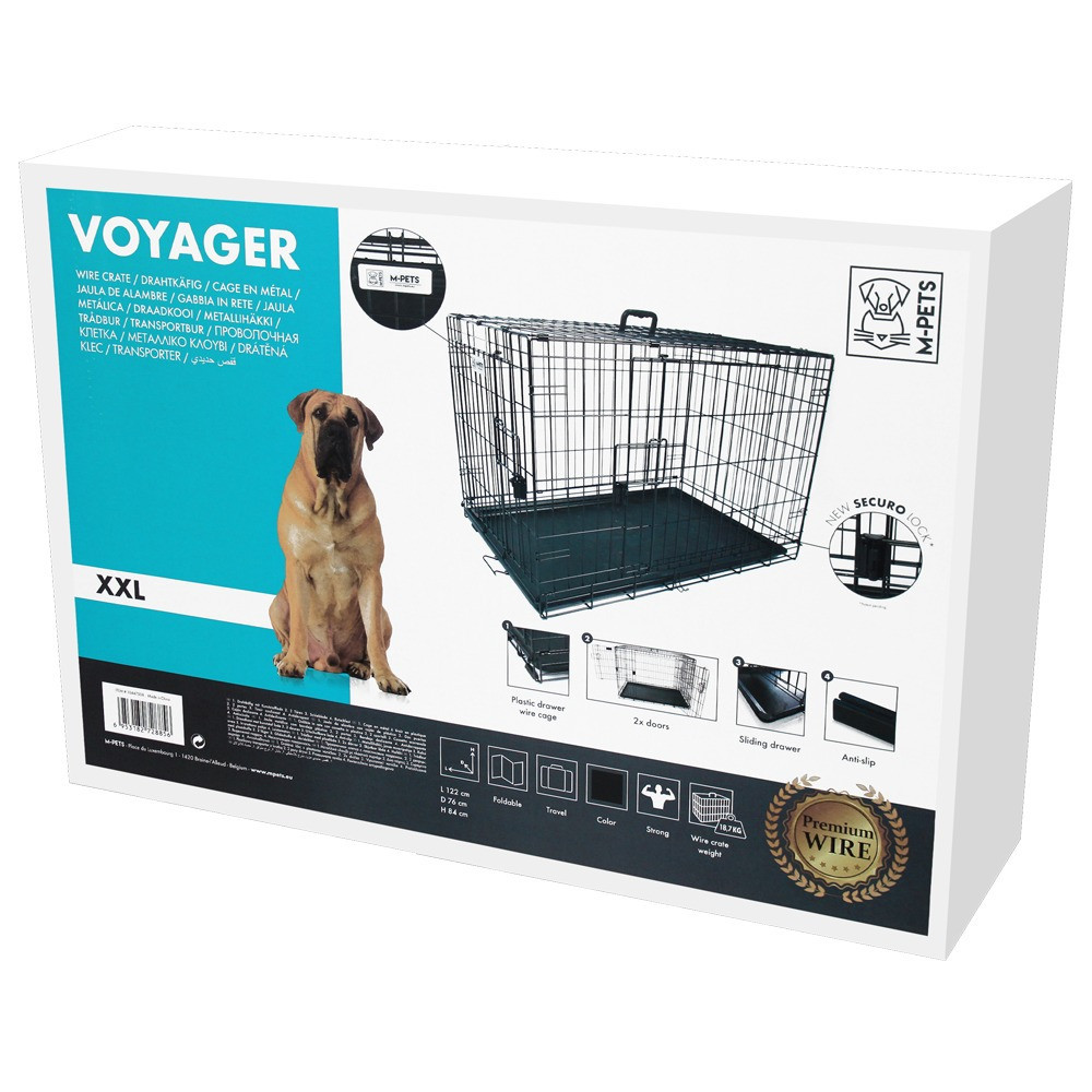 M-Pets Voyager Wire Crate For Dog, XXL (L122 x W76 x H84Cm), Black