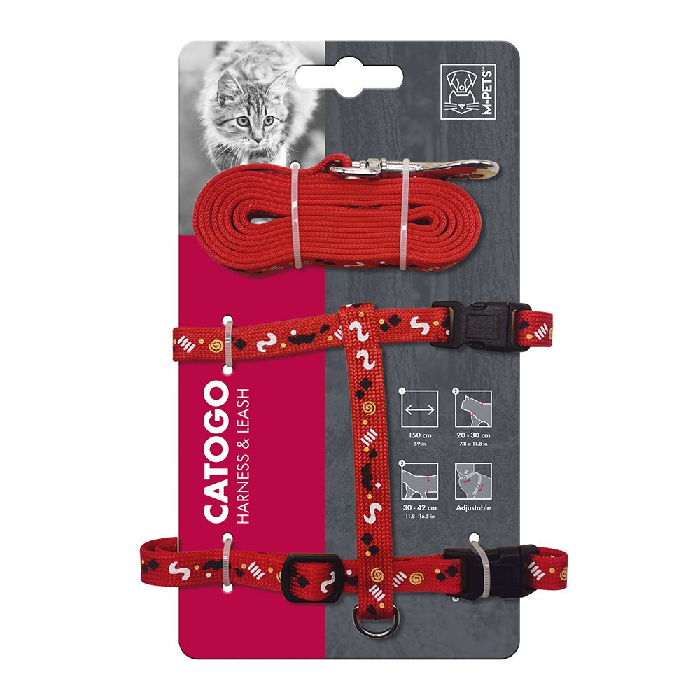 M-Pets Catogo Cat Harness And Leash Set Adjustable Fit, Red