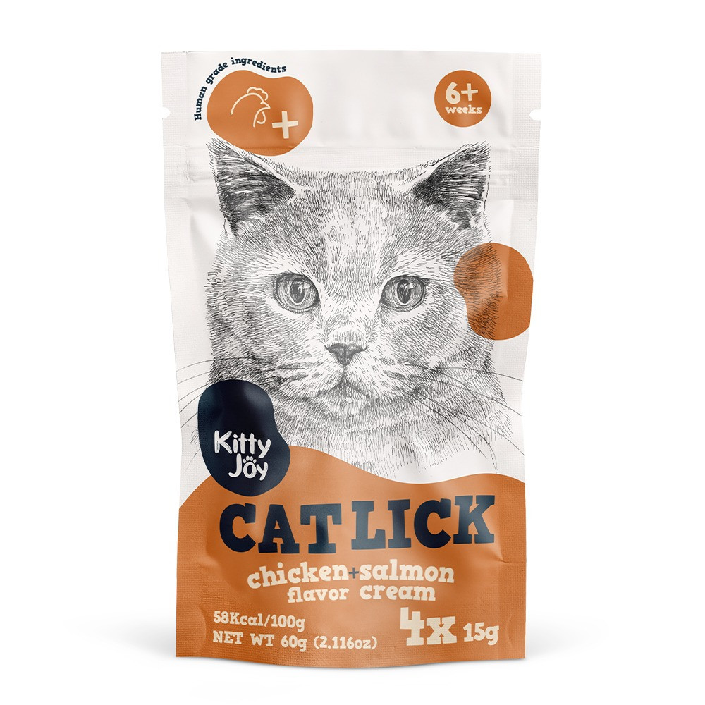 Kitty Joy Cat Lick Chicken + Salmon Flavor Cream Cat Treats, (4 x 15g) 60g