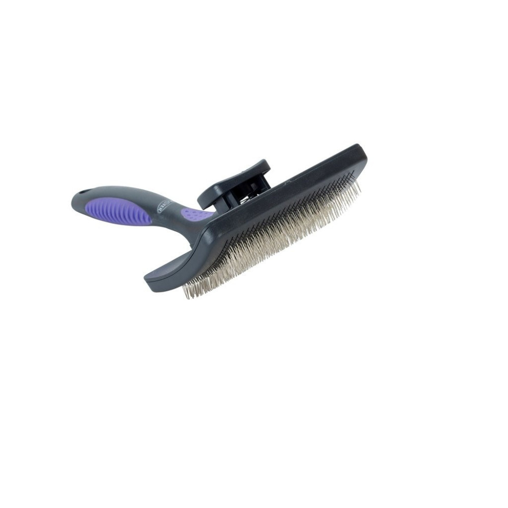 Kruuse Buster Self-Cleaning Slicker Brush For Pet, Hard Pins, Black/Purple, Large