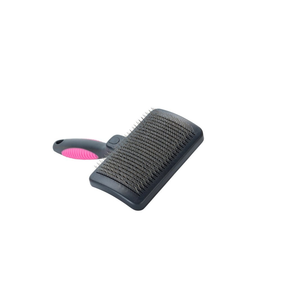 Kruuse Buster Self-Cleaning Slicker Brush For Pet, Hard Pins, Black/Magenta, Medium