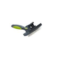 Kruuse Buster Self-Cleaning Slicker Brush For Pet, Hard Pins, Black/Green, Small