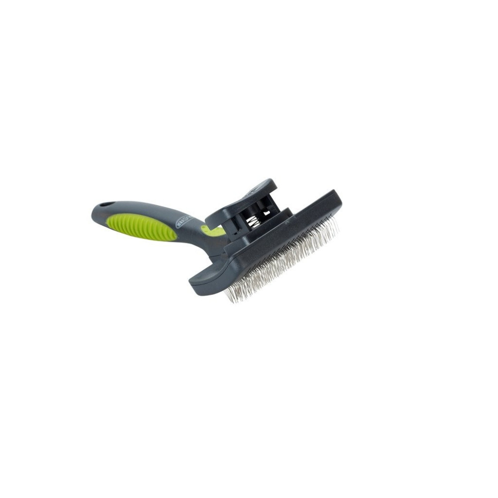 Kruuse Buster Self-Cleaning Slicker Brush For Pet, Hard Pins, Black/Green, Small