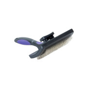 Kruuse Buster Self-Cleaning Slicker Brush For Pet, Soft Pins, Black/Purple, Large