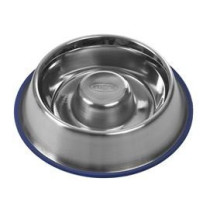 Kruuse Buster Stainless Steel Slow Feeder Pet Food Bowl Blue Base, Medium