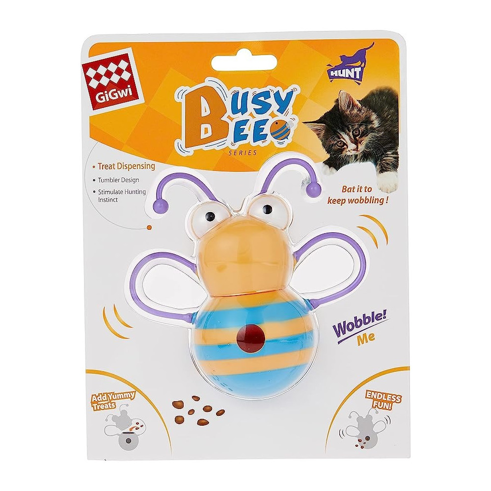 Gigwi Busy Bee Treat Dispenser Cat Toy, Blue/Yellow