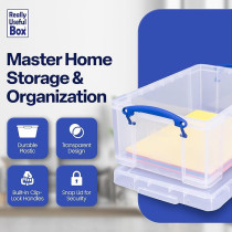 Really Useful Box Plastic Storage Box With Lid 9L Capacity, Clear