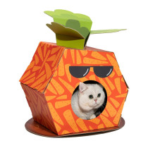 FOFOS Carrot Cardboard Cat House With Scratching Pad, Orange