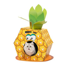 FOFOS Pineapple Cardboard Cat House With Scratching, Yellow