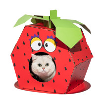 FOFOS Stawberry Cardboard Cat House With Scratching Pad, Red