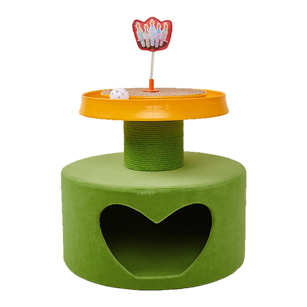 FOFOS Cake Cat House Scratcher Toy With Balls Durable, Green