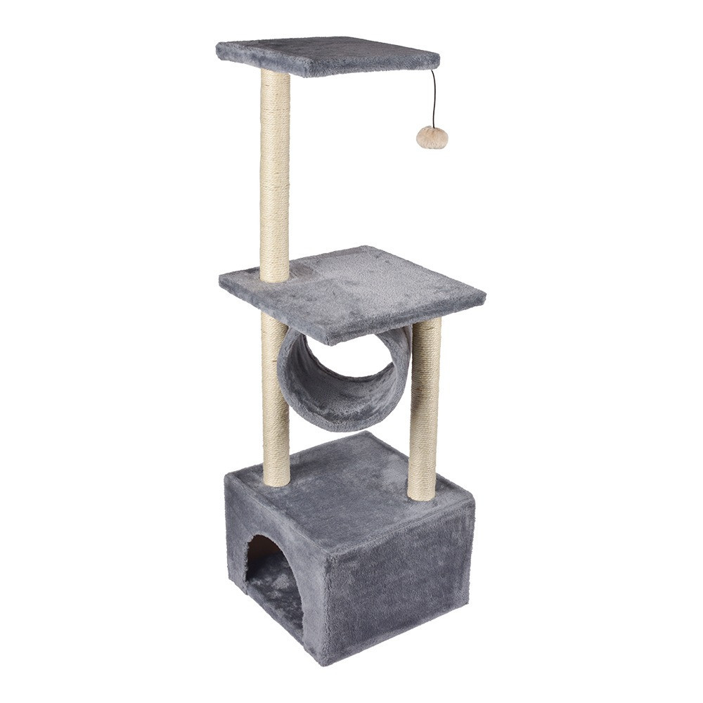 M-Pets Cat House Scratcher Tree Taga, L35 x W35 x H102cm, Grey/Light Brown