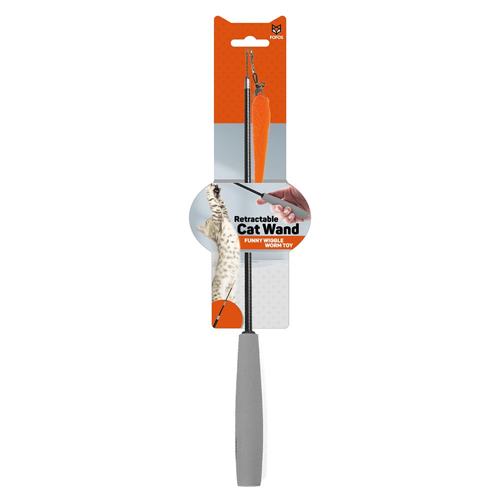 FOFOS Retractable Worm Cat Wand Cat Toy For Big Cats And Kittens, Orange