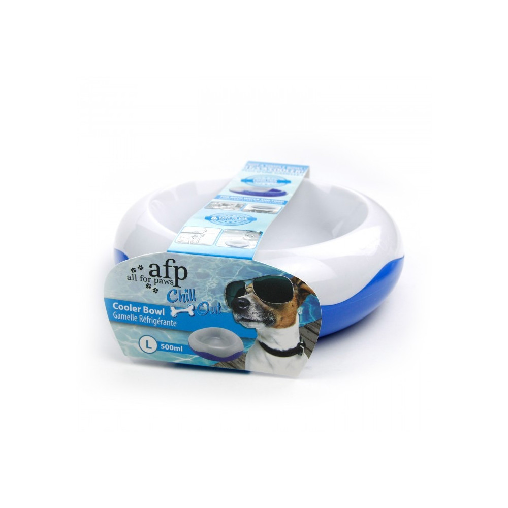All For Paws Chill Out Cooler Food Bowl, Large, White/Blue, 500 ml