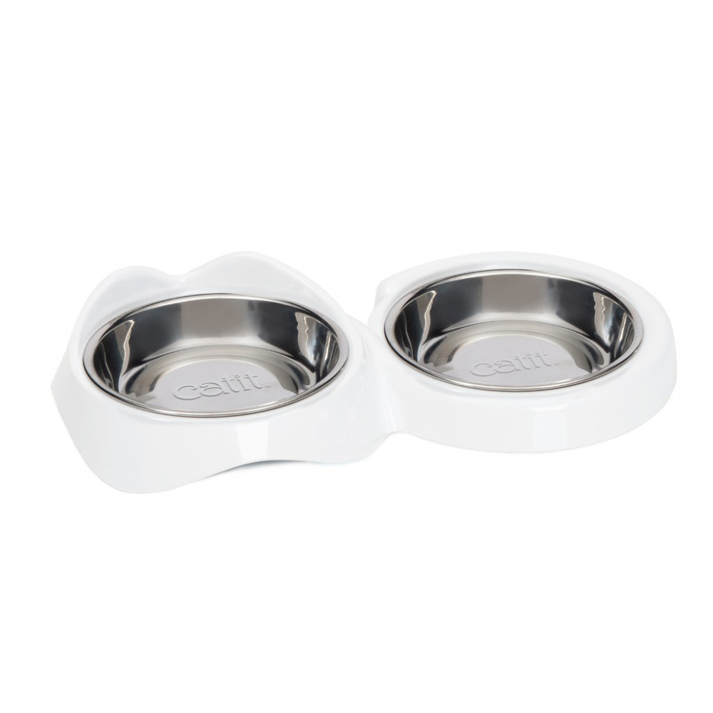 Catit Pixi Double Feeding Dish, Whisker Stress Free Food And Water Cat Bowl, White