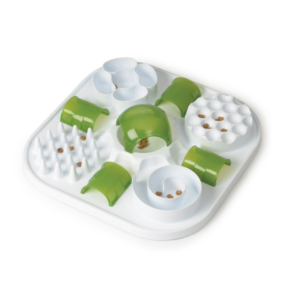 Catit Play Treat Puzzle Slow Feeder For Cat, White And Green
