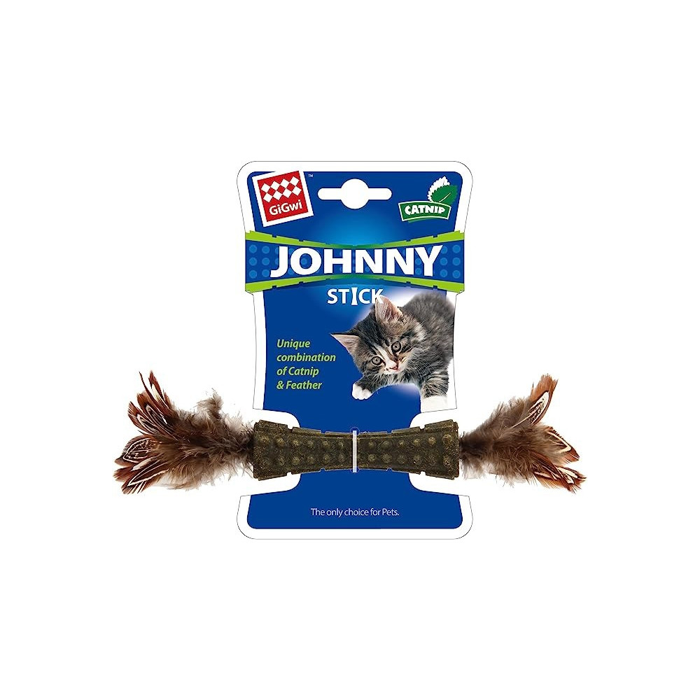Gigwi Catnip Johnny Sticks With Double Side Natural Feather, Brown