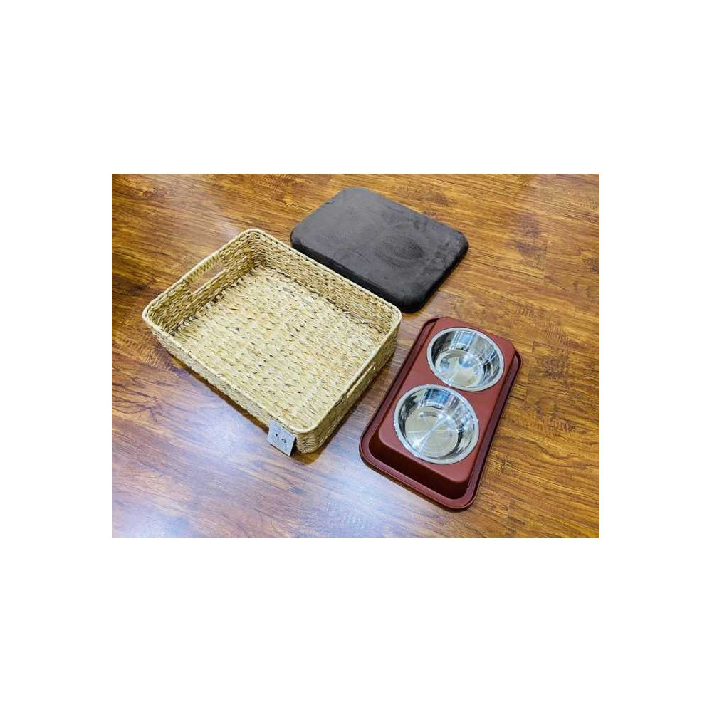 Catry Scratch Resistant Basket, Cushion And Bowl Set For Cats
