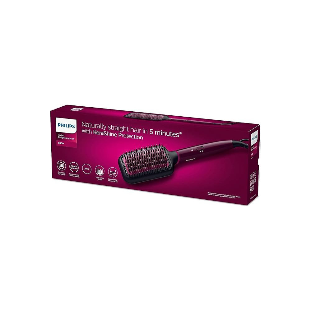 Philips Heated straightening brush With Tripple Bristles Design, Purple/Black, BHH730/03