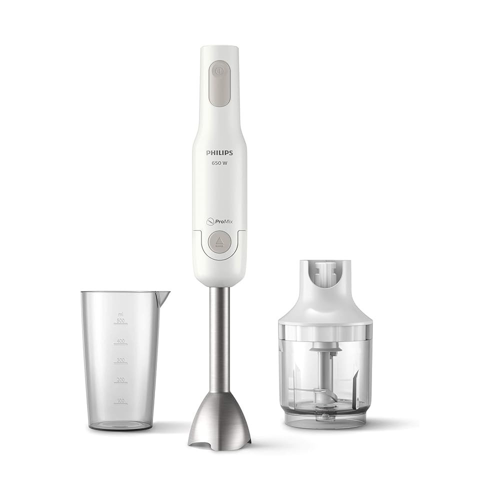 Philips 650W Daily Collection Promix Hand Blender With Compact Chopper, White/Clear, HR2535/01