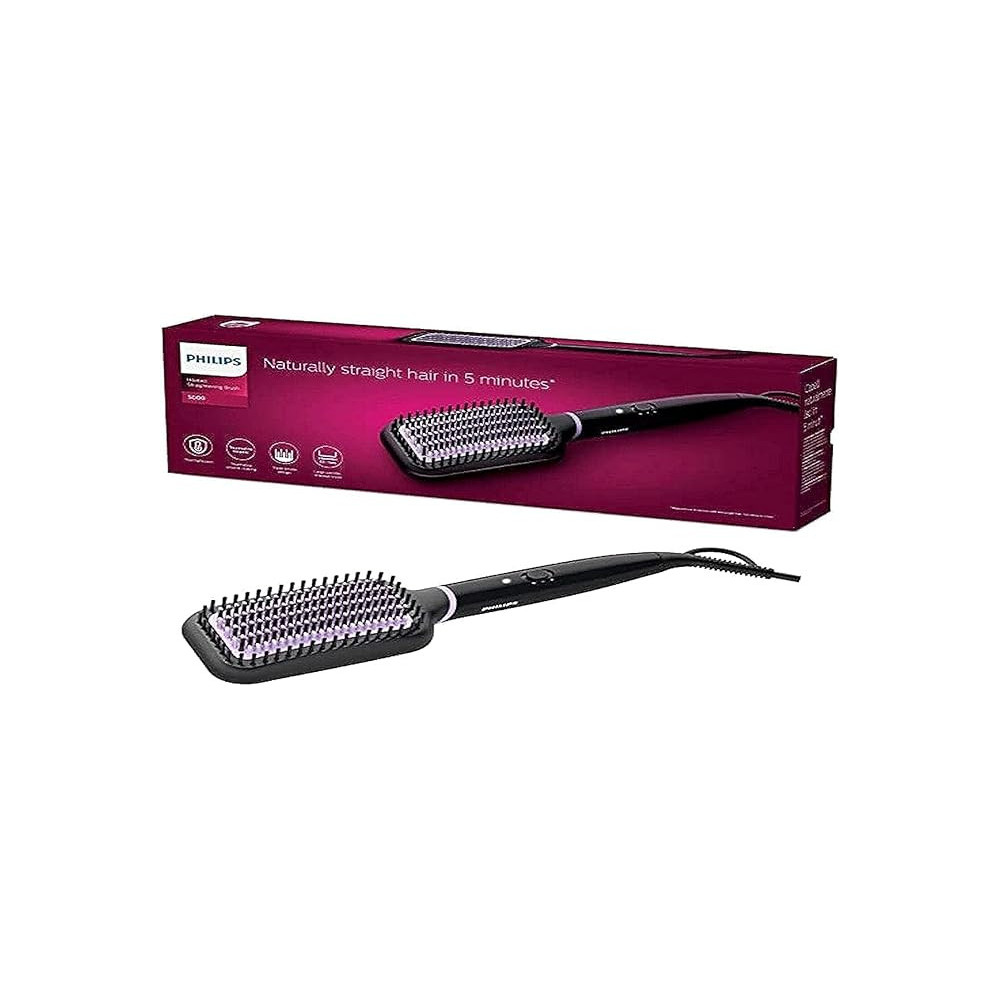 Philips Style Care Essential Heated Straightening Brush With Thermo Protect Technology, Black, BHH880/03