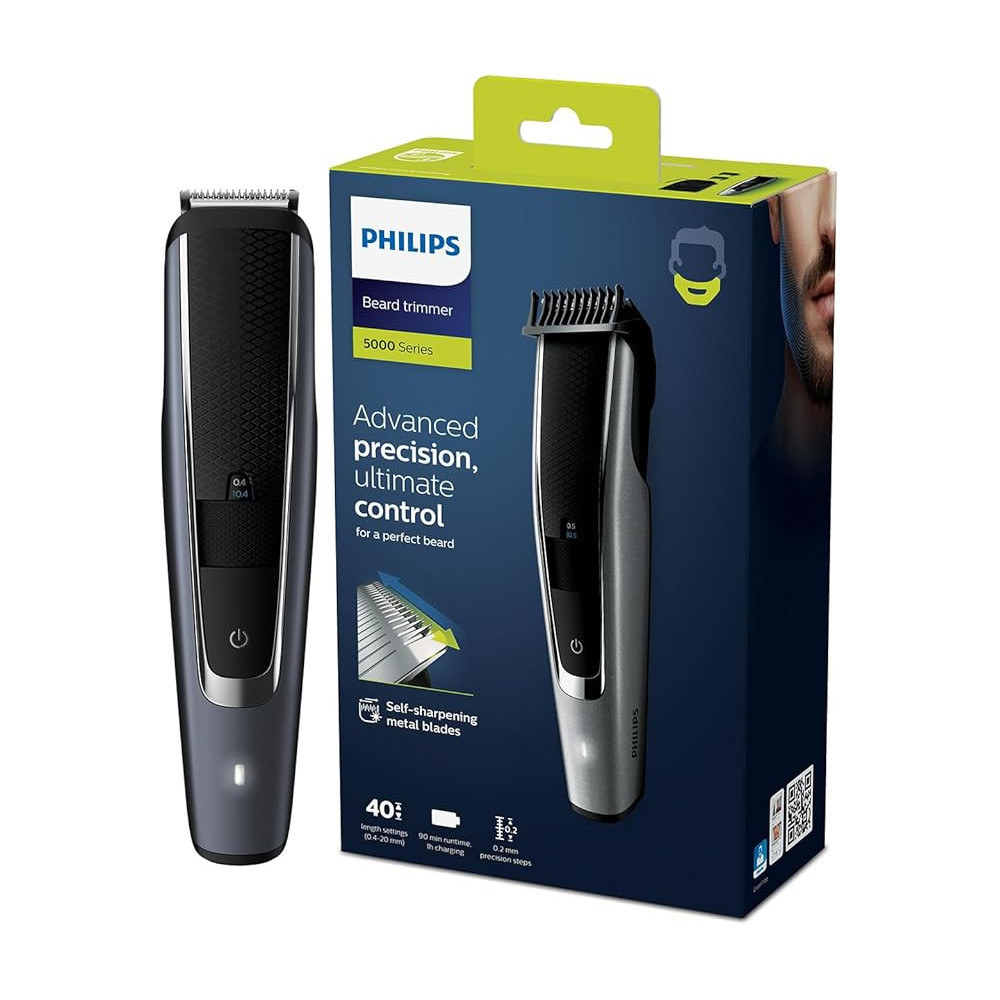 Philips 5000 Series Beard Trimmer With Self Sharpening Metal Blades, Grey/Black, BT5502/13