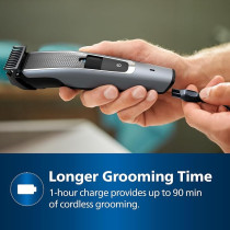 Philips 5000 Series Beard Trimmer With Self Sharpening Metal Blades, Grey/Black, BT5502/13