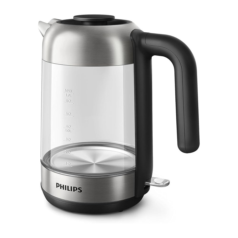 Philips Series 5000 Glass Kettle 2200W With 1.7L Water Capacity And Removable Lid, Silver/Black, HD9339/81