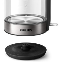 Philips Series 5000 Glass Kettle 2200W With 1.7L Water Capacity And Removable Lid, Silver/Black, HD9339/81
